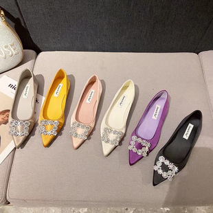 2025 New Four-Season Shoes for Women, Spring & Fall French Pumps, Soft-Soled Women's Shoes, Rhinestone Square Buckles, Elegant Pointed-Toe Flats Shoes