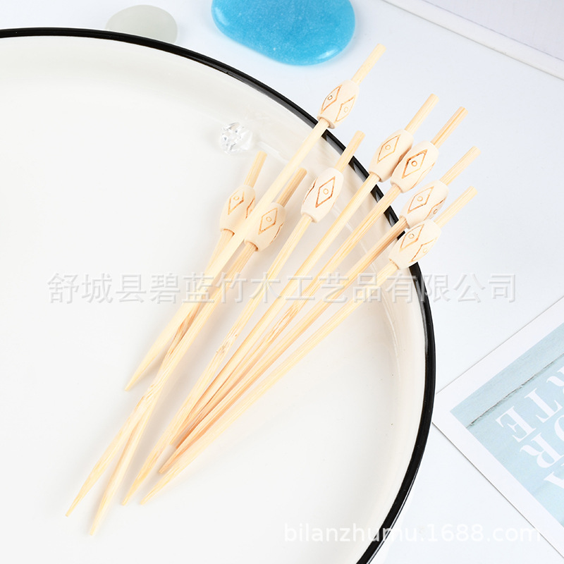 Perlas creativas desechables marcador de horquilla de fruta palillos de dientes pastel de bocadillos marcador de arte marcador de bambú proveedor de fábrica