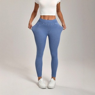 European and American Cross-Border New Yoga Jeans for Women, High-Waisted, Slimming, Butt-Lifting, Tight-Fitting, Double-Pocket, Sports Casual Slim Pants