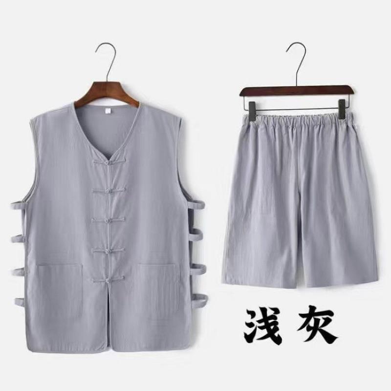 Traje Tang, traje de chaleco para hombres de mediana edad y ancianos, traje de papá para hombres de verano, chaleco de verano para ancianos, ropa de abuelo Hanfu