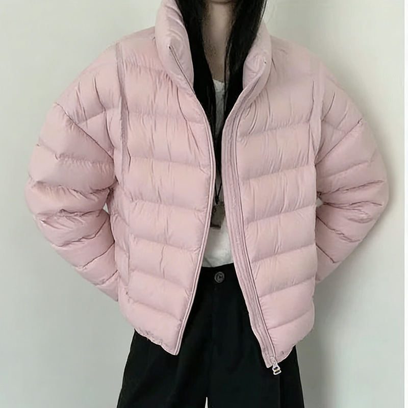Stand Collar Ribbed down Jacket for Women, New Korean Style Lightweight Short Coat, Wholesale Duck down Jacket for Women