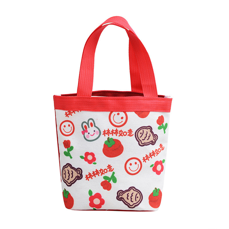 Original ins ilustración bolso de cubo portátil bolso de mano llevar a cabo merienda bolsa de lona lindo fuera pequeño bolso