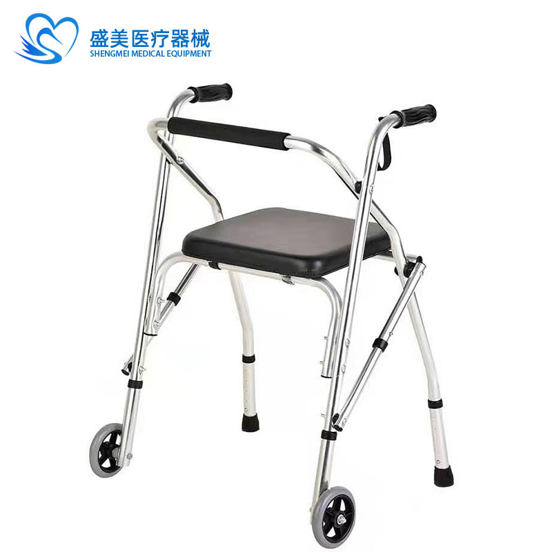 Stainless Steel Wheel Seat Walking Aid for the Elderly Walking Car Folding Turning Wheel for the Elderly Walking Aid Chair with Seat
