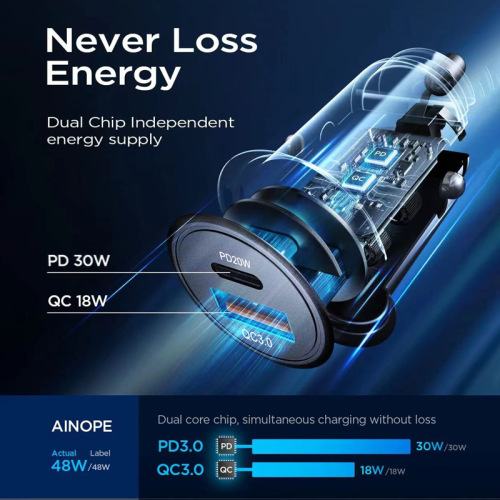 New car fast charging aluminum mini car charger dual USB metal car charger fast charger car charger