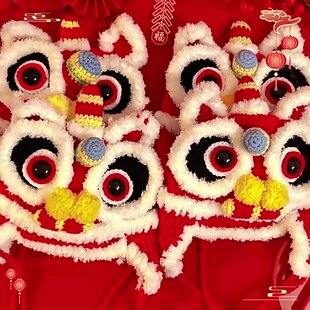 醒狮帽中国风原创纯手工虎头帽亲子秋冬保暖毛线帽新年醒狮老虎帽-阿里巴巴