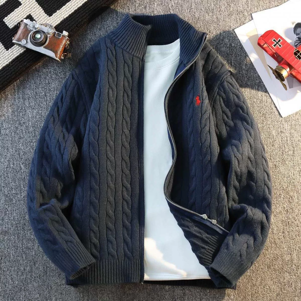 Осенне-зимний стильный вязаный кардиган, мужской американский ретро свободный ленивый стиль, повседневный теплый свитер с воротником-стойкой