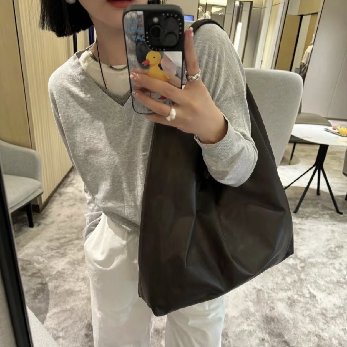 New Niche Row Genuine Leather Shoulder Bag Bindle Tote Bag Large Capacity Casual Commuter Cowhide Handbag For Women - Thumbnail 4