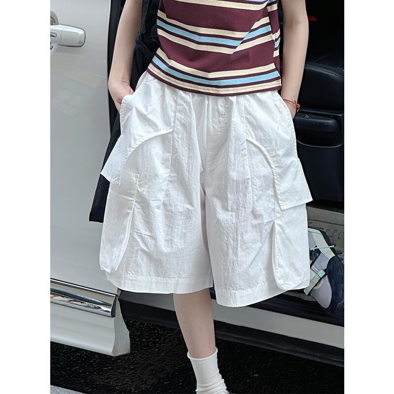Girls' Stylish Thin Cargo Shorts, Children's Casual Knee-Length Shorts, New Summer Style for Older Kids, Lightweight Mid-Length Pants