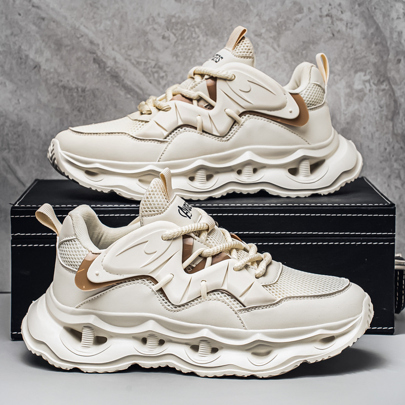 Nuevos zapatos de estilo de hombre de altura de suela gruesa, zapatos deportivos de cuero de marca de moda, aire en vivo, zapatos casuales de hombre para correr al aire libre