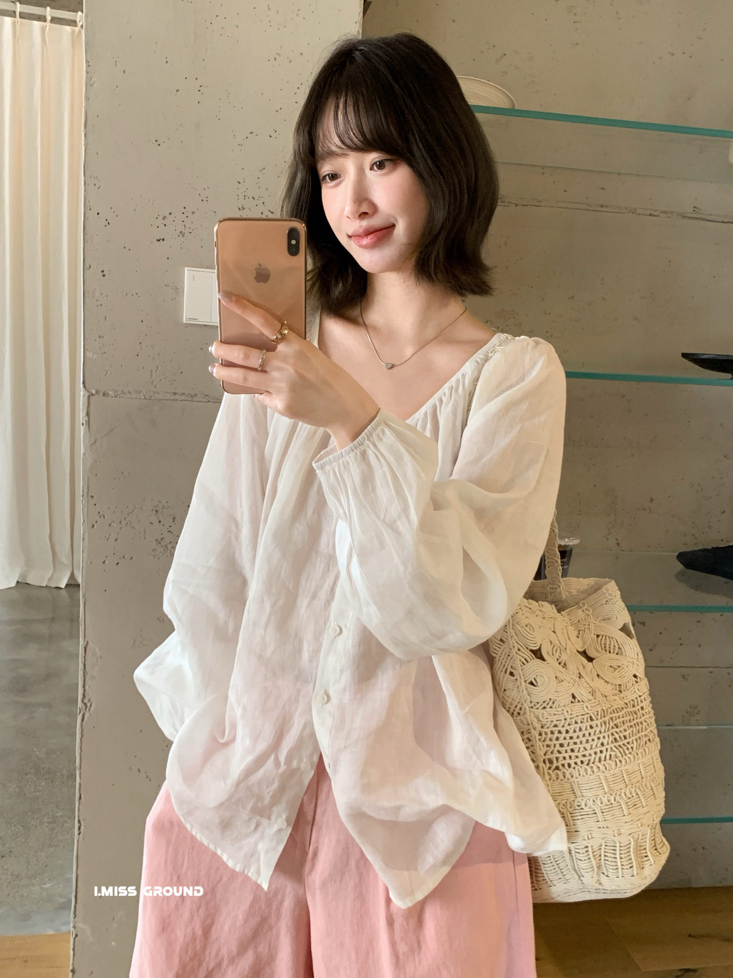 Áo sơ mi nữ tay lửng chất liệu ramie thoáng mát phong cách Pháp — trắng ngà, hồng nhạt, Bột cam, Vàng nhạtcolor chi tiết 5