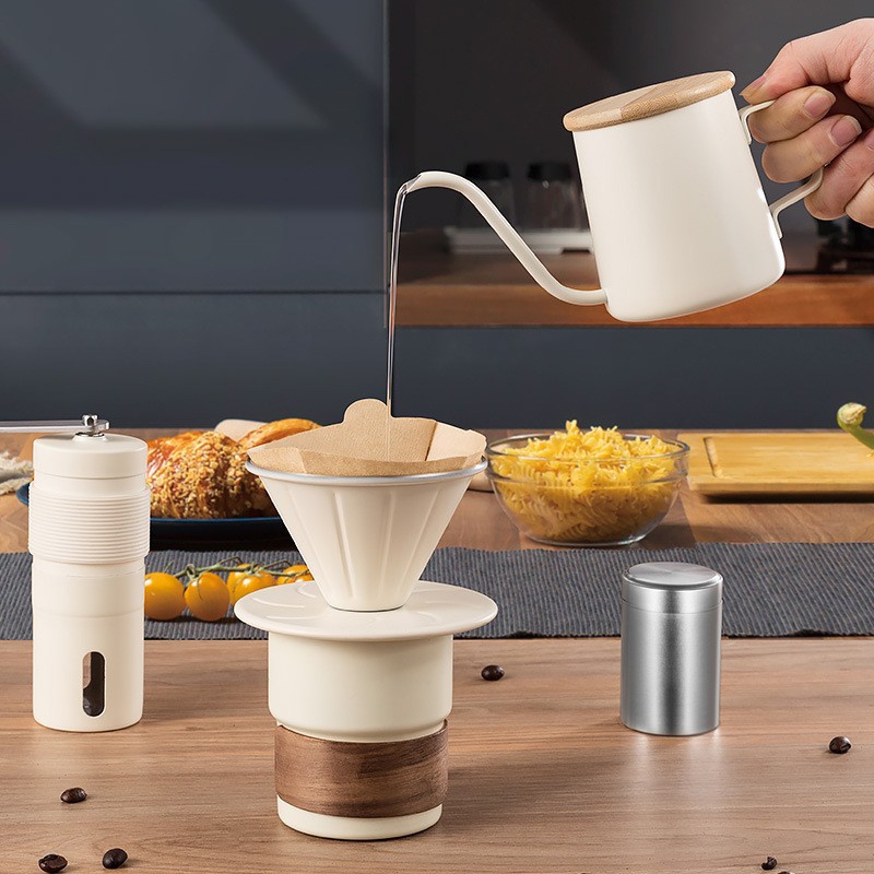 Conjunto de café de mano, regalo de alta gama, tetera de café de acero inoxidable, caja de regalo para cafetera de campamento al aire libre