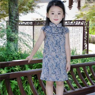 2025 New Printed Women's Summer Cheongsam Style Chinese Style Phoenix Tail Flower Han Dynasty Kidsren's One-Year-Old Dress Dress