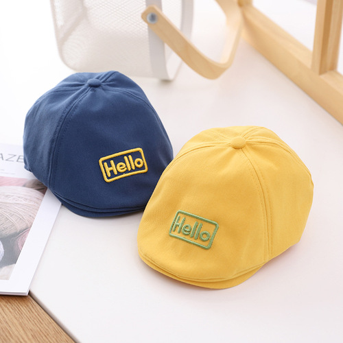 Hello embroidered infant beret letter baby hat British style baby beanie cotton hat 6-18 months