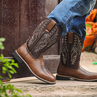 Super Fast Delivery 8701 High-Top Embroidered Retro Sleeve Large Wide-Head Western Cowboy Boots Opp Zipper Bag Packaging