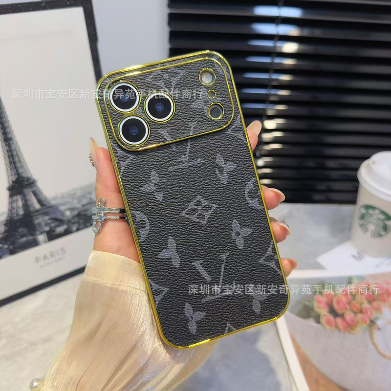 跨境爆款电镀贴皮保护套适用iPhone17Promax高级感防摔苹果手机壳|undefined