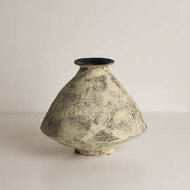 形上陶瓷花瓶化妆土日式茶室陈设侘寂风复古花器 居家摆件图片D&