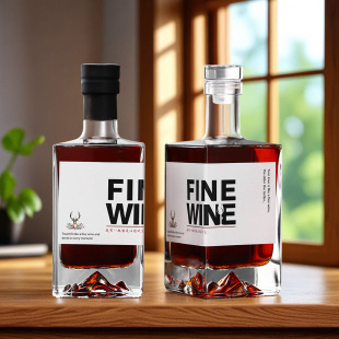 Spot Crystal White Mountain Bottom Square Glass Wine Bottle 500ml Fruit Wine Bottle White Wine Bottle Empty Bottle 0.5kg Sealed Wine Bottle