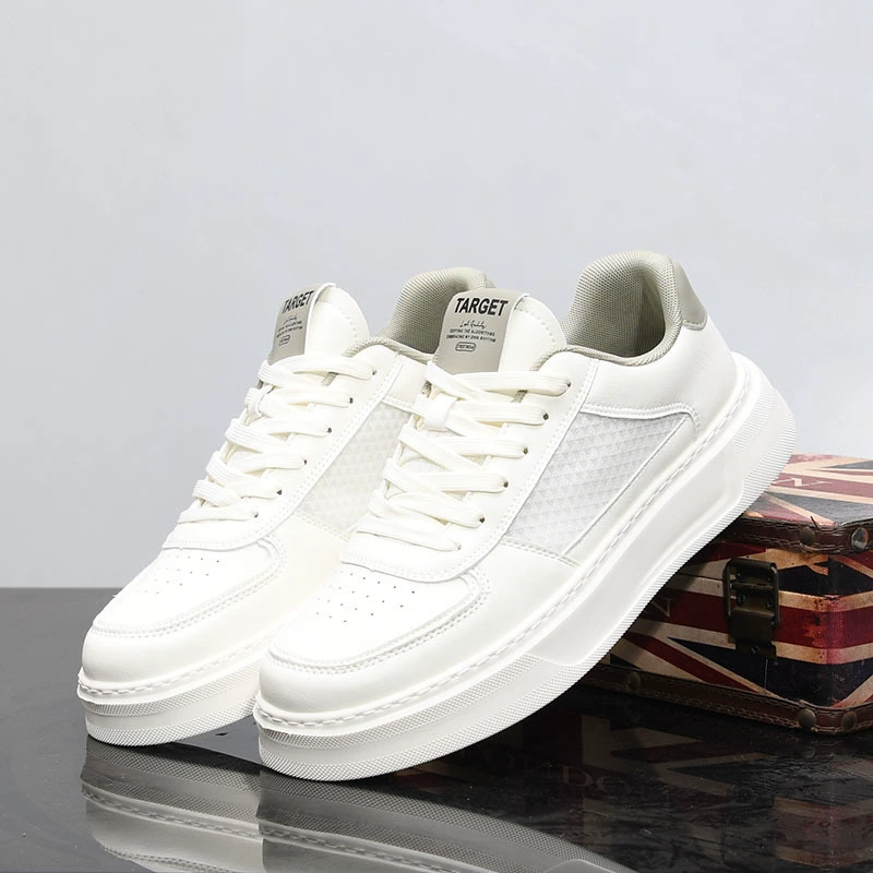 Кожаная толстая подошва увеличена мужская обувь повседневная маленькая белая обувь летняя новая дикая сетчатая поверхность дышащая спортивная обувь D28