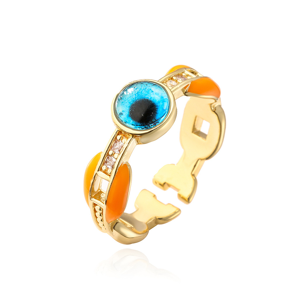 Fashion Eye Copper Inlay Zircon Open Ring 1 Piece