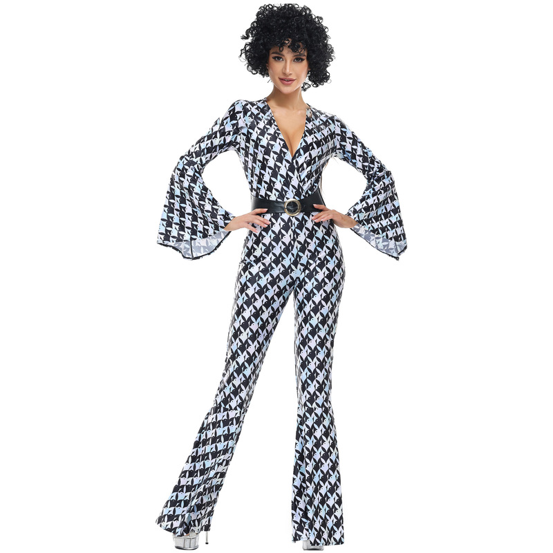 M-Xl Diamond Plaid 80S Retro Nostalgic Disco Cos Costume Halloween Hippie Party Uniform