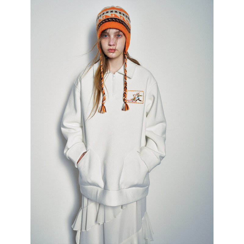 [Dahe] Winter New Casual Lapel Half-Zip Ski Villain Pure Color Simple Velvet Sweatshirt H9523