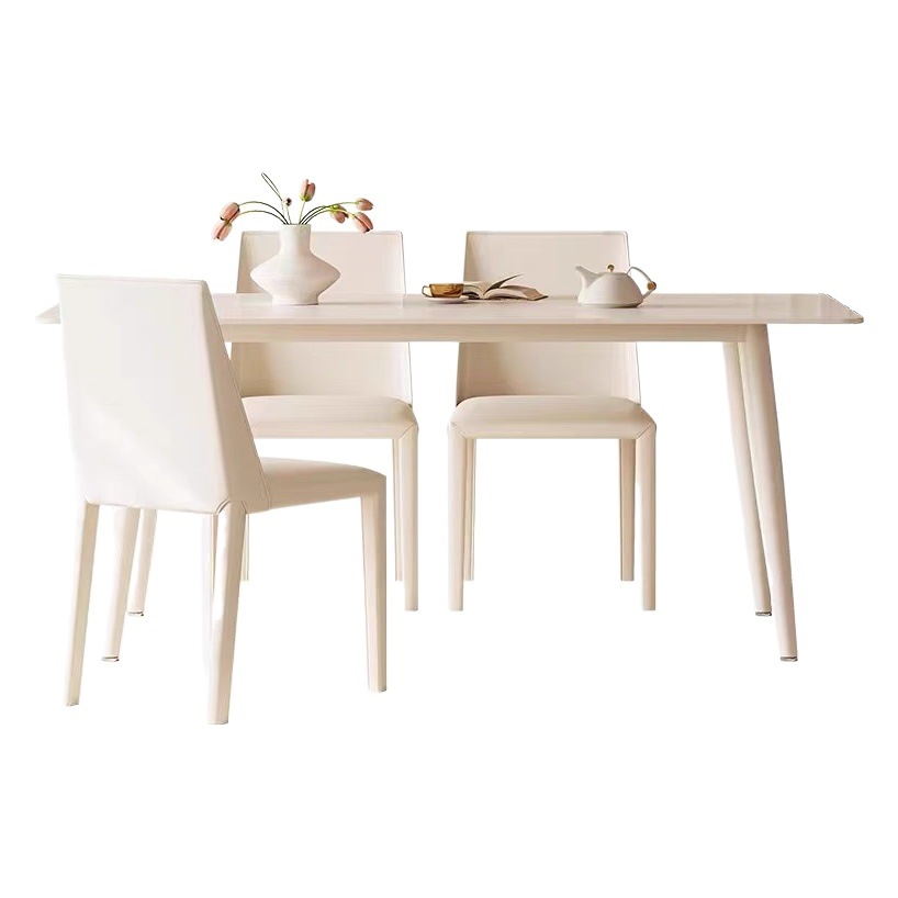 Mesa y silla de comedor de placa de roca de estilo crema blanco puro hogar pequeño apartamento mesa y silla moderna minimalista nórdica mesa de comedor rectangular