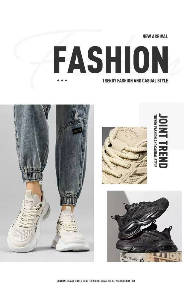 Giày sneaker nam đế dày màu trơn, giày thể thao thường ngày đế khí êm chân, buộc dây — G1001 màu kaki, G1001 màu be, G1001 màu đen chi tiết 3