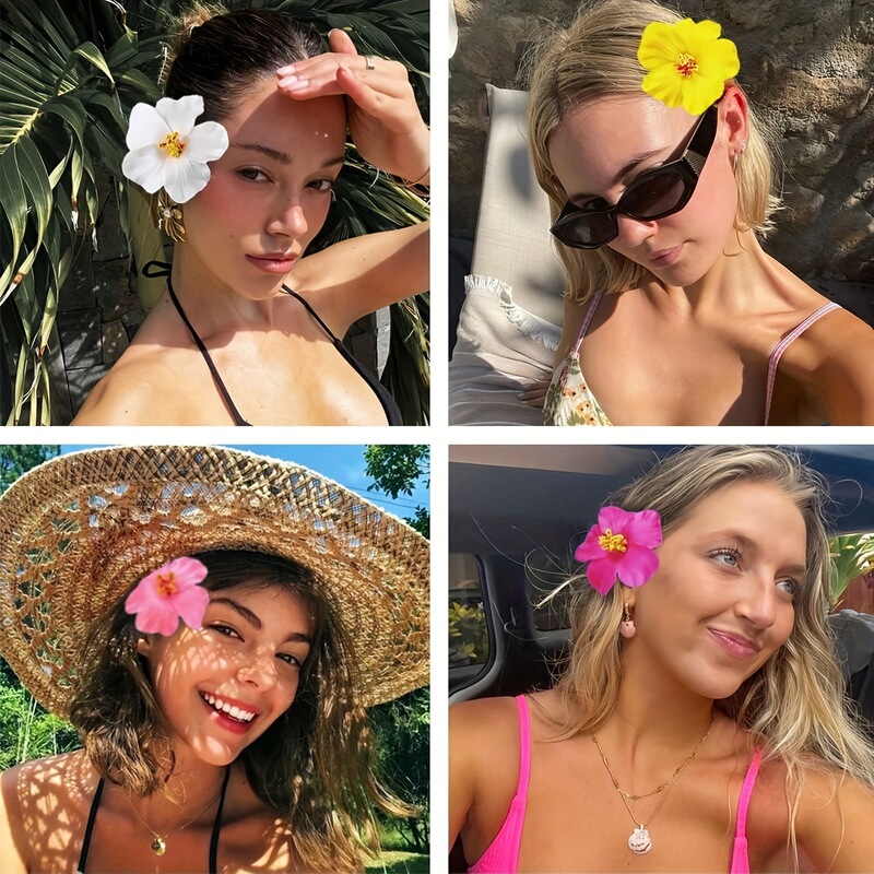 氛围感海边度假风仿真扶桑花发夹女波西米亚鸡蛋花朵发饰侧边头饰|undefined
