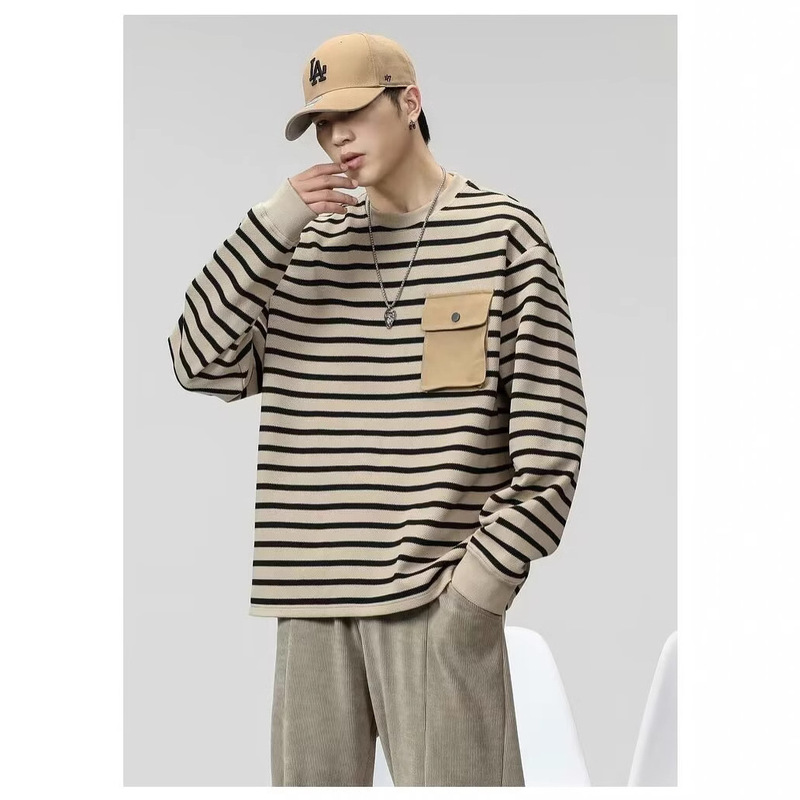 外国貿易の男性のストライプの長袖のシャツの男性のファッションのtシャツの男性のタイプのパーカーの秋の男性のメンズのボトムのシャツの春と秋の上着のファッション|undefined