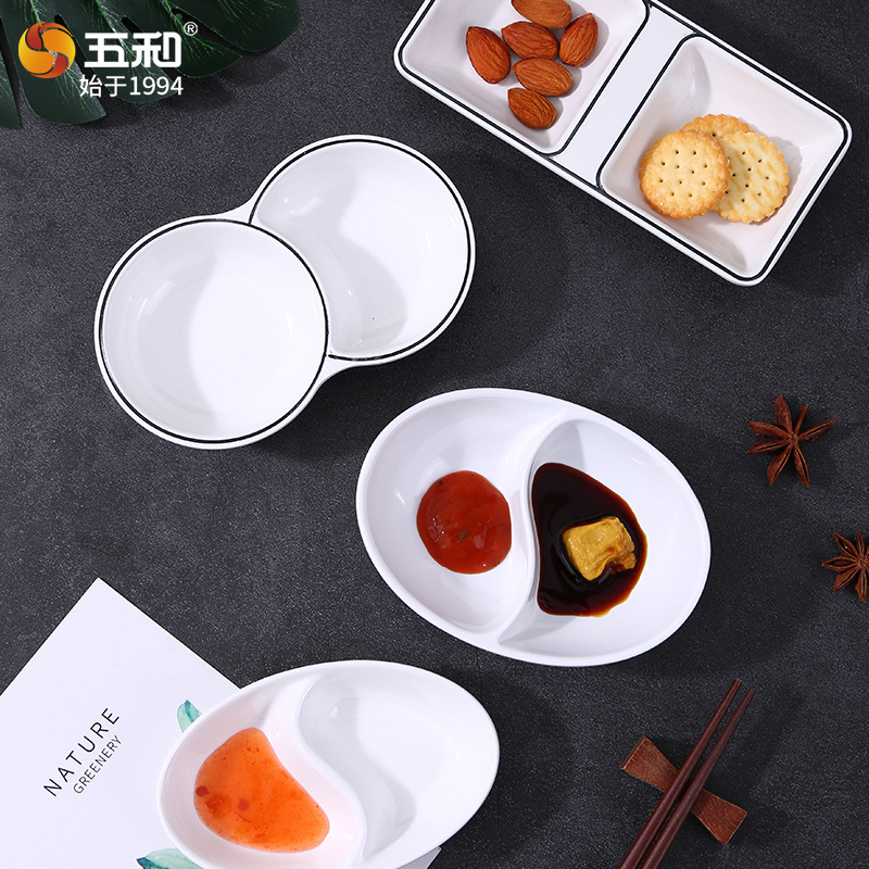우허 멜라민 소스접시 업소용 2칸 3칸 다칸 훠궈 양념 종지 랜덤색상