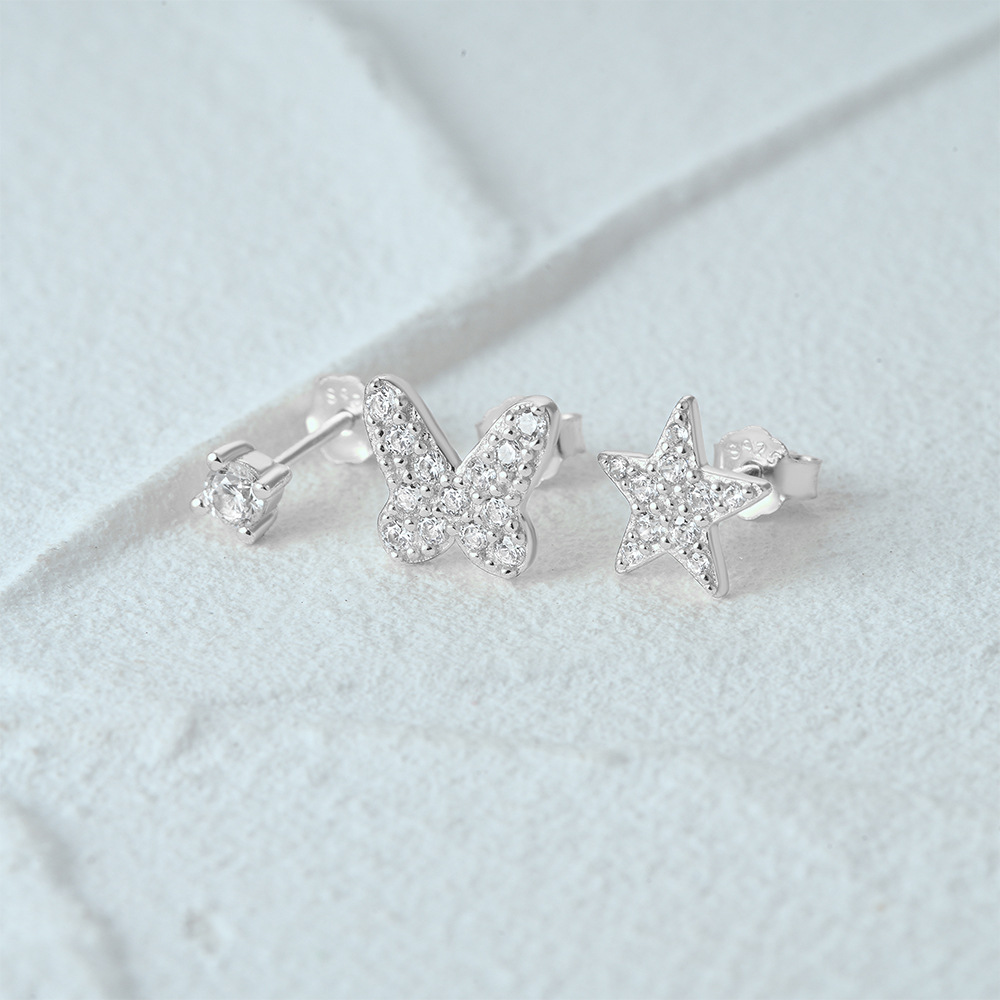 1 Set Simple Style Star Butterfly Plating Sterling Silver Ear Studs display picture 108