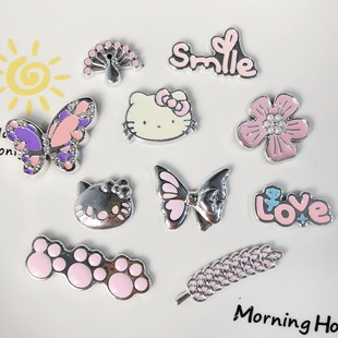 Summer Fresh Girly Pink Small Fragrance Cat Head Butterfly Oil Dripping Jewelry Accessories Hair Accessories Hairpin Hole Shoe Material