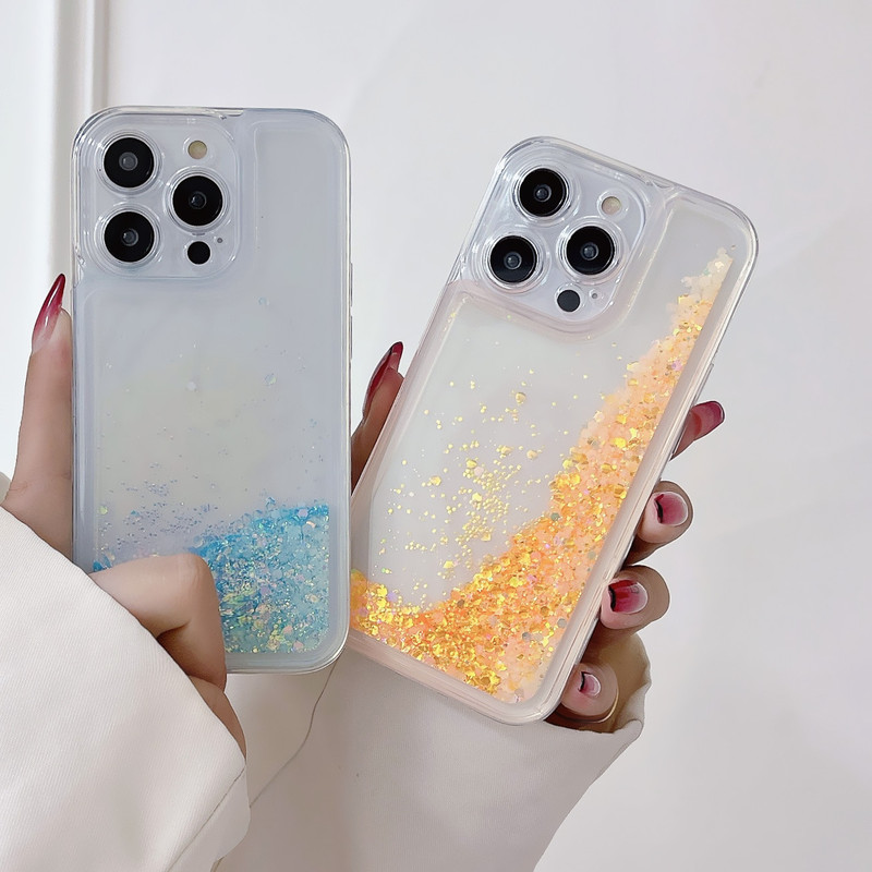 Casual Luminous Quicksand Suitable for Apple 17 Mobile Phone Case Iphone16Promax Glitter Slide Transparent Protective Cover