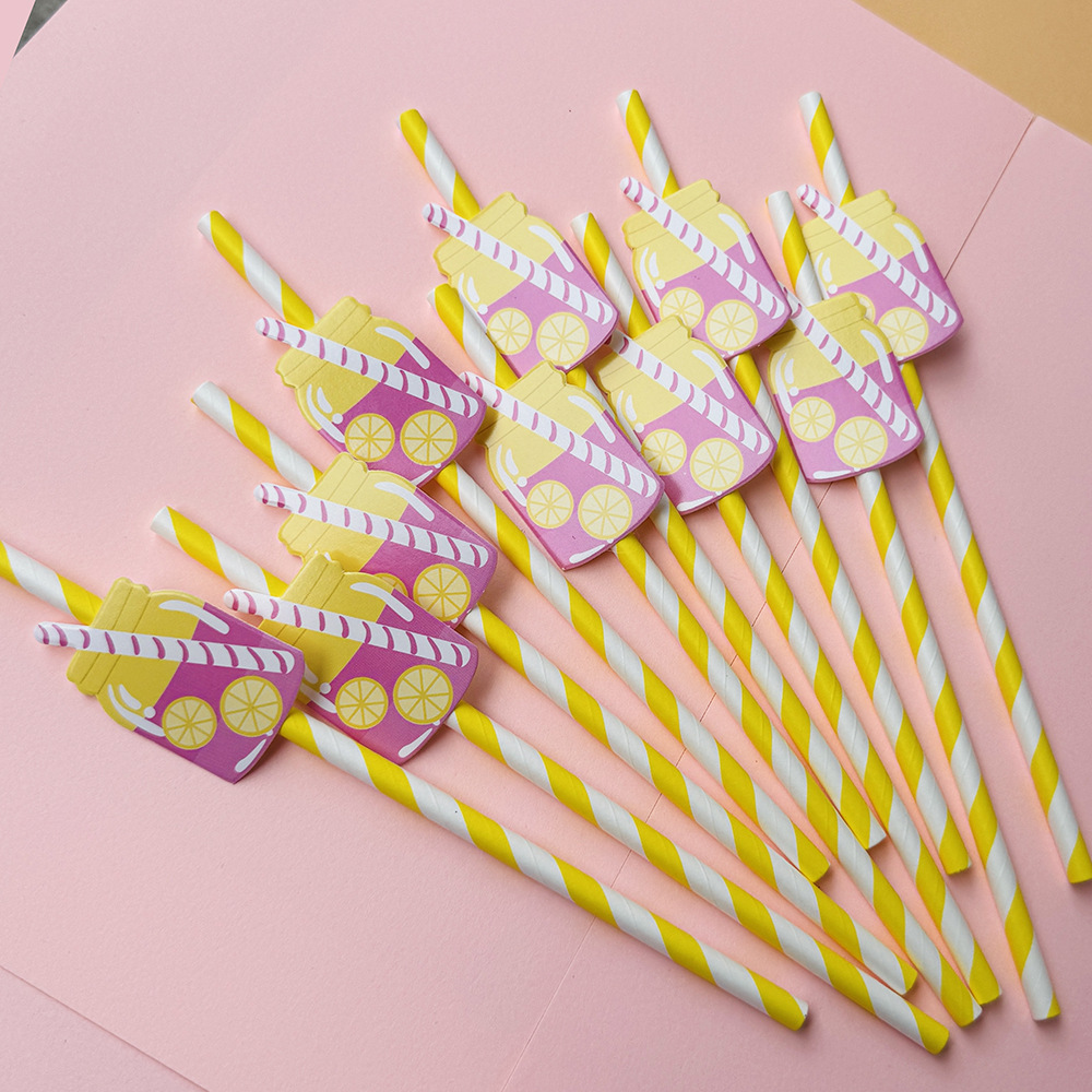 Suministros para fiestas transfronterizas Pajitas de limón de frutas creativas Pajitas de papel desechables Pajitas de bebidas de jugo Spot al por mayor