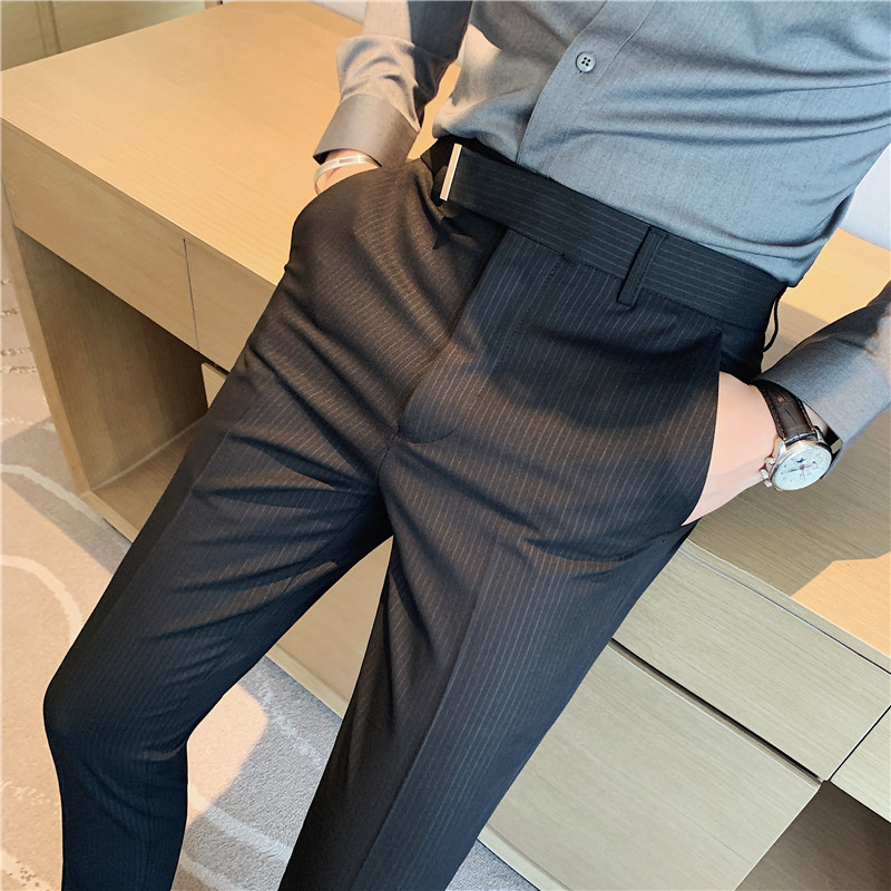 Wholesale Men's Pinstripes Trousers, Korean Style Slim Trousers, No-Iron Drape, Four-Season Men's Business Casual Trousers in Stock