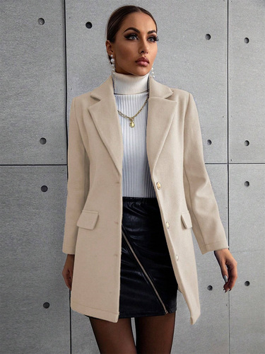 Women's Wool Coat with Suit Collar, Spring and Autumn Thick Frock Coat, Plain Color, Literary Style