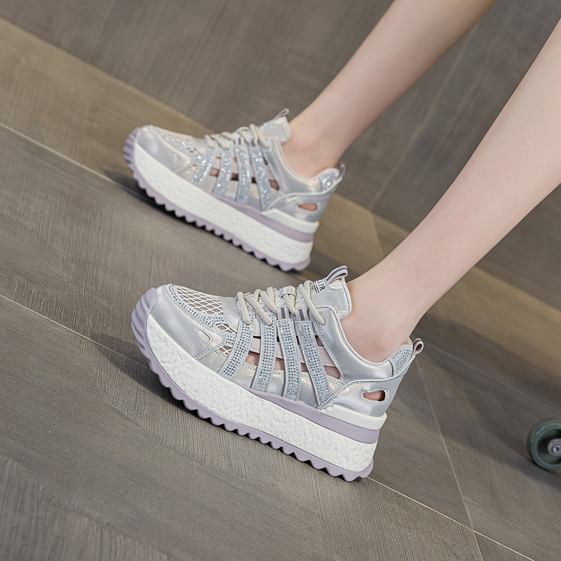Giày sneaker chunky đế rỗng nữ mặt lưới thoáng khí đế dày mẫu mới mùa hè 2025 — M2865 màu tím, M2865 trắng ngọc trai