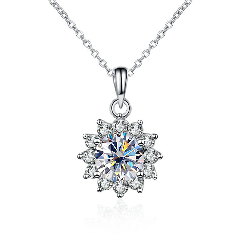 S925 plata esterlina 1 quilate corte especial flor de ciruela collar de flores de sol diamante collar de lujo ligero europeo y americano