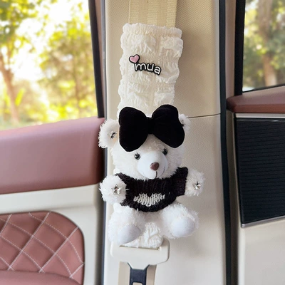 Decoration Women, Seat belt shoulder pad - white-bear-black-sweater-one-puff-plaid-shoulder-guard