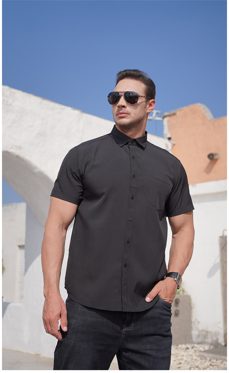 Herren Übergrößen Kurzarmhemd Business Casual Einfarbig_voghion.com