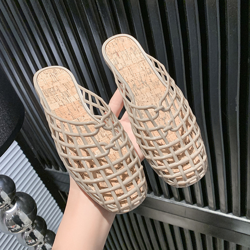鞋女新款包头镂空凉鞋透明TR沙滩鞋平底洞洞水晶夏季外穿果冻2025