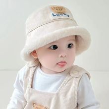 婴儿帽子冬季洋气宝宝渔夫帽加绒保暖防风盆帽外出时尚儿童毛绒帽