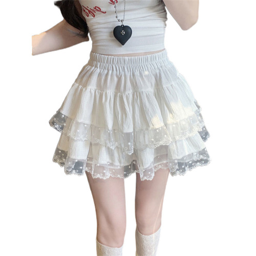 Sweet ballet-style lace-embellished ruffled tiered cake skirt—versatile summer pick for a flattering high-waisted, figure-flattering pleated mini dress.