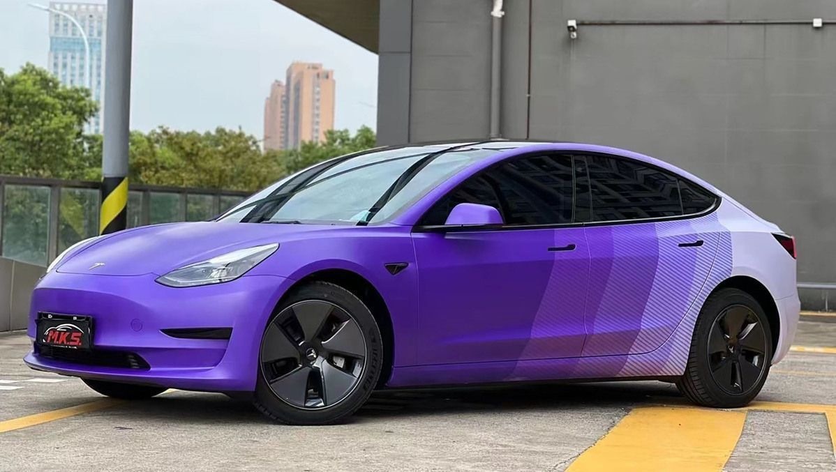 Suitable for Car Color Change Film, Full Car Wrap, New Energy Vehicle Body Painting Film, Gradient Graphic Design, Cartoon Tesla Car Wrap