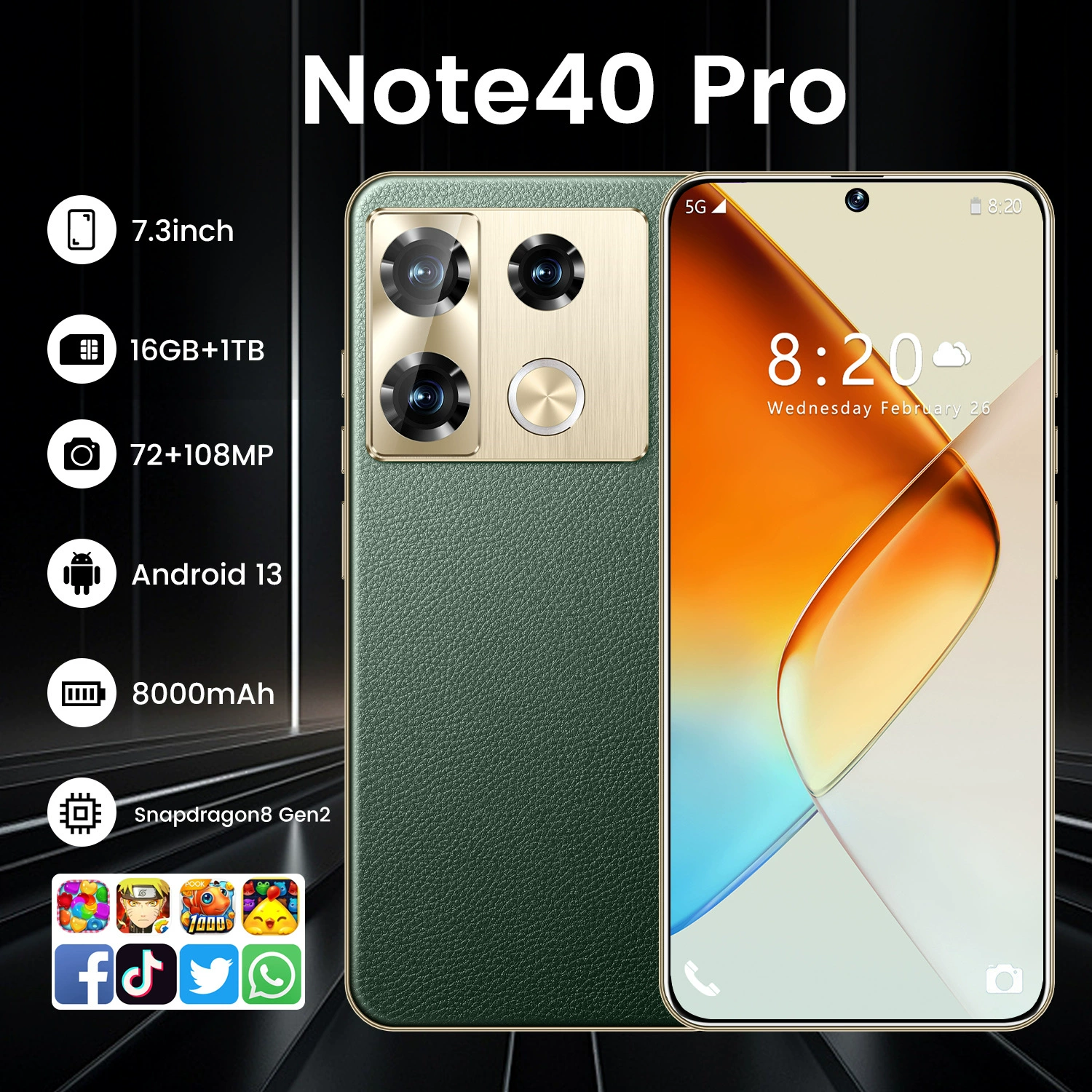 2025 новая модель Note40 смартфон на Android 5G фабричный мобильный телефон 7.3" всё в одном 16+1T большой экран, готовая поставка