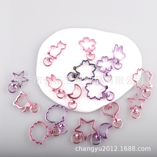 Metal dog buckle, colorful diy jewelry accessories, seven-color acrylic pendant, rainbow-colored laser keychain