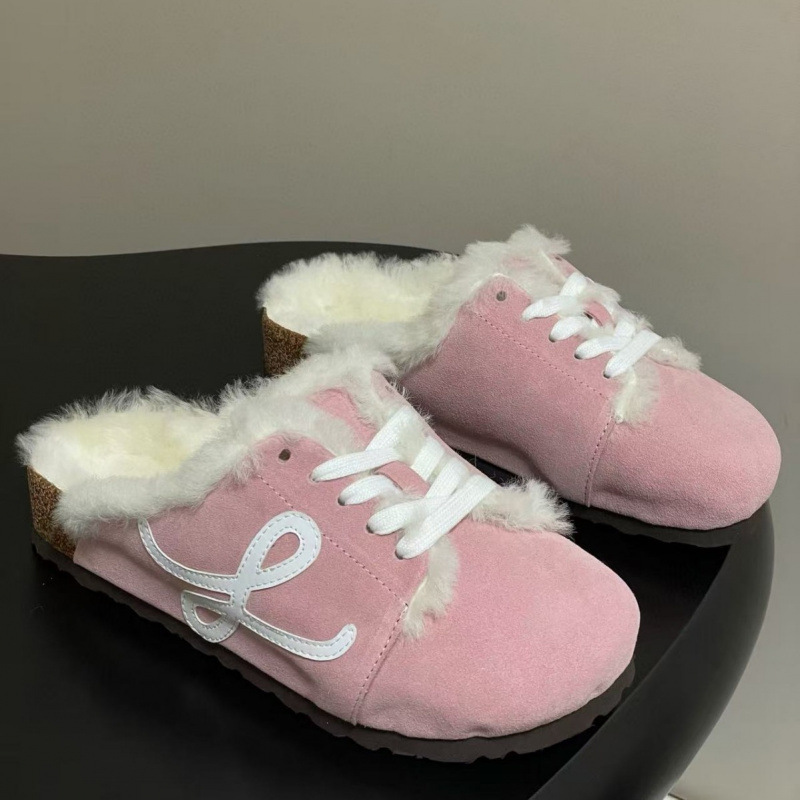 Luojia 2025 New Couple Style Thick-Soled Slippers Fleece-Lined, Warm, Comfortable and Versatile, Color Matching Fashionable Furry Shoes