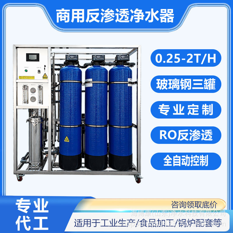 0.25吨反渗透净水设备0.5吨大型商用水处理设备1吨三罐工业净水机