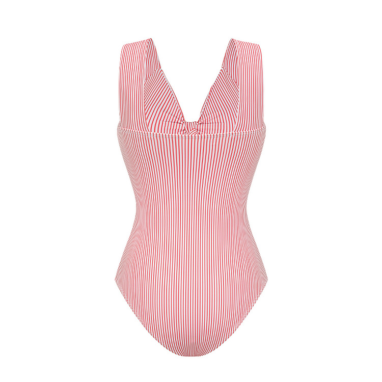 Damen Badeanzug Retro Mit Schleife Und Streifen Sowie Rüschen_voghion.com