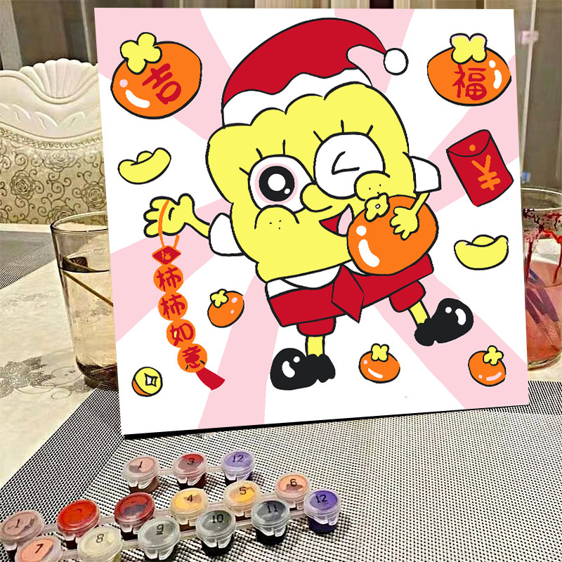 デジタル油絵diyの塗り絵の子供は漫画のアニメを埋めて色を塗ります。|undefined